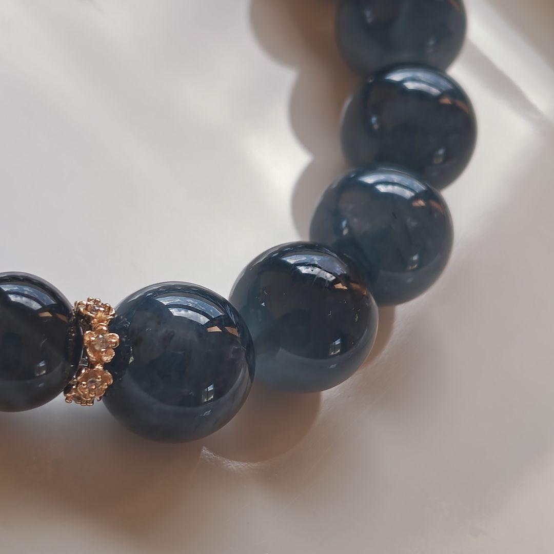 銀線双観音天珠　ブルーラビットヘアアンフィボール　サファイア