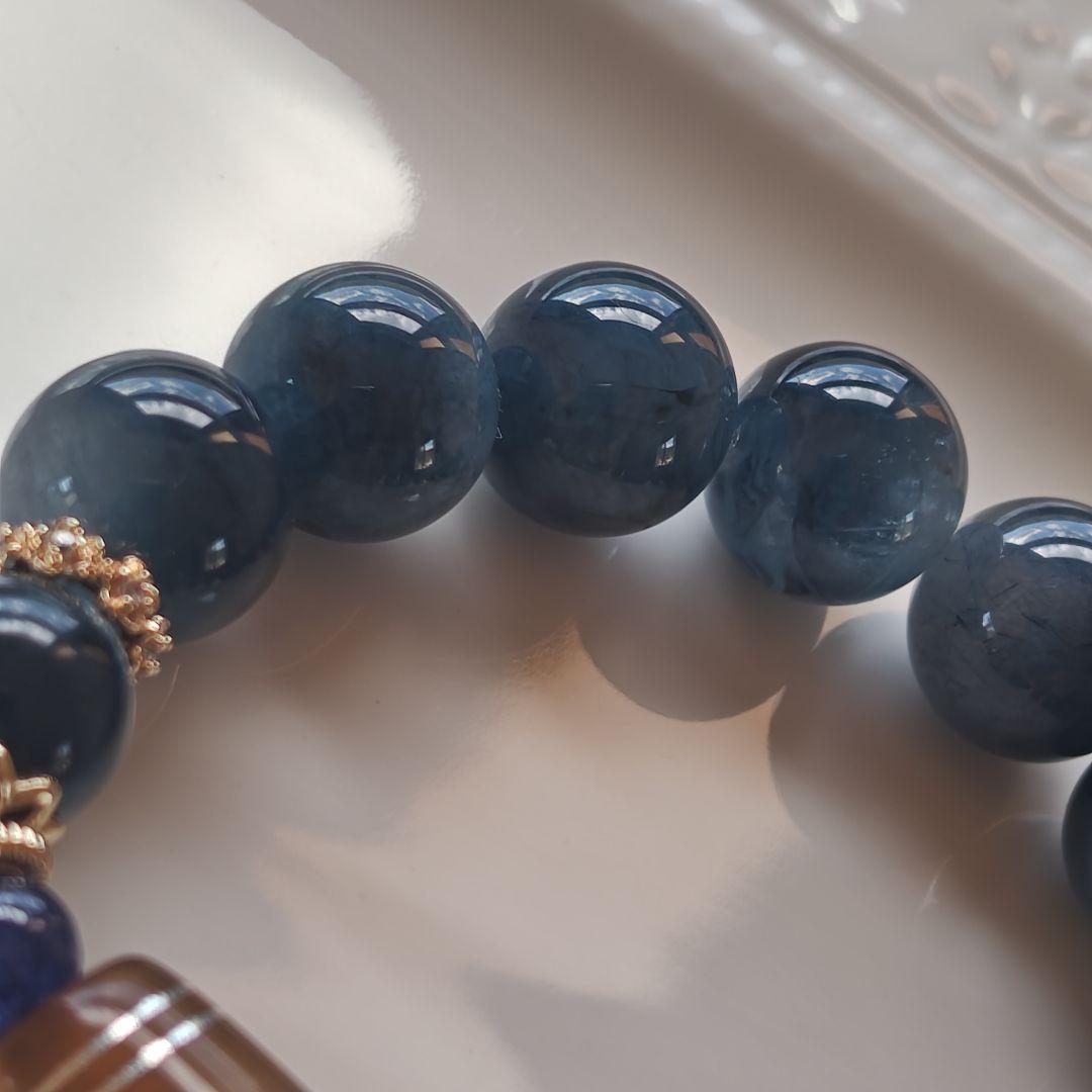 銀線双観音天珠　ブルーラビットヘアアンフィボール　サファイア