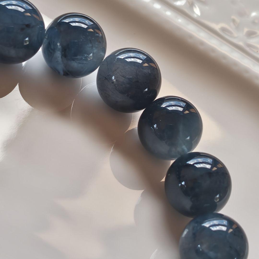 銀線双観音天珠　ブルーラビットヘアアンフィボール　サファイア