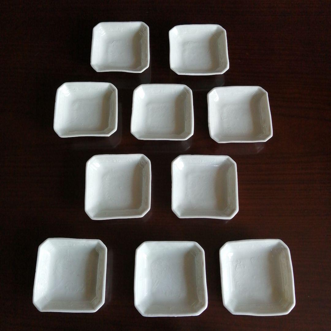 瀬戸焼　白磁角小皿　2種15枚　8cm　幕末〜明治期