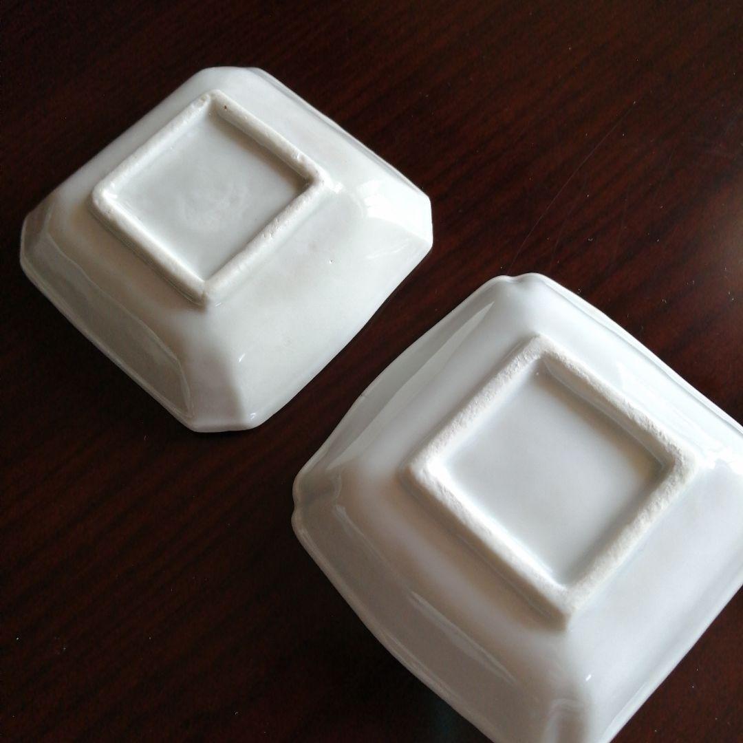 瀬戸焼　白磁角小皿　2種15枚　8cm　幕末〜明治期