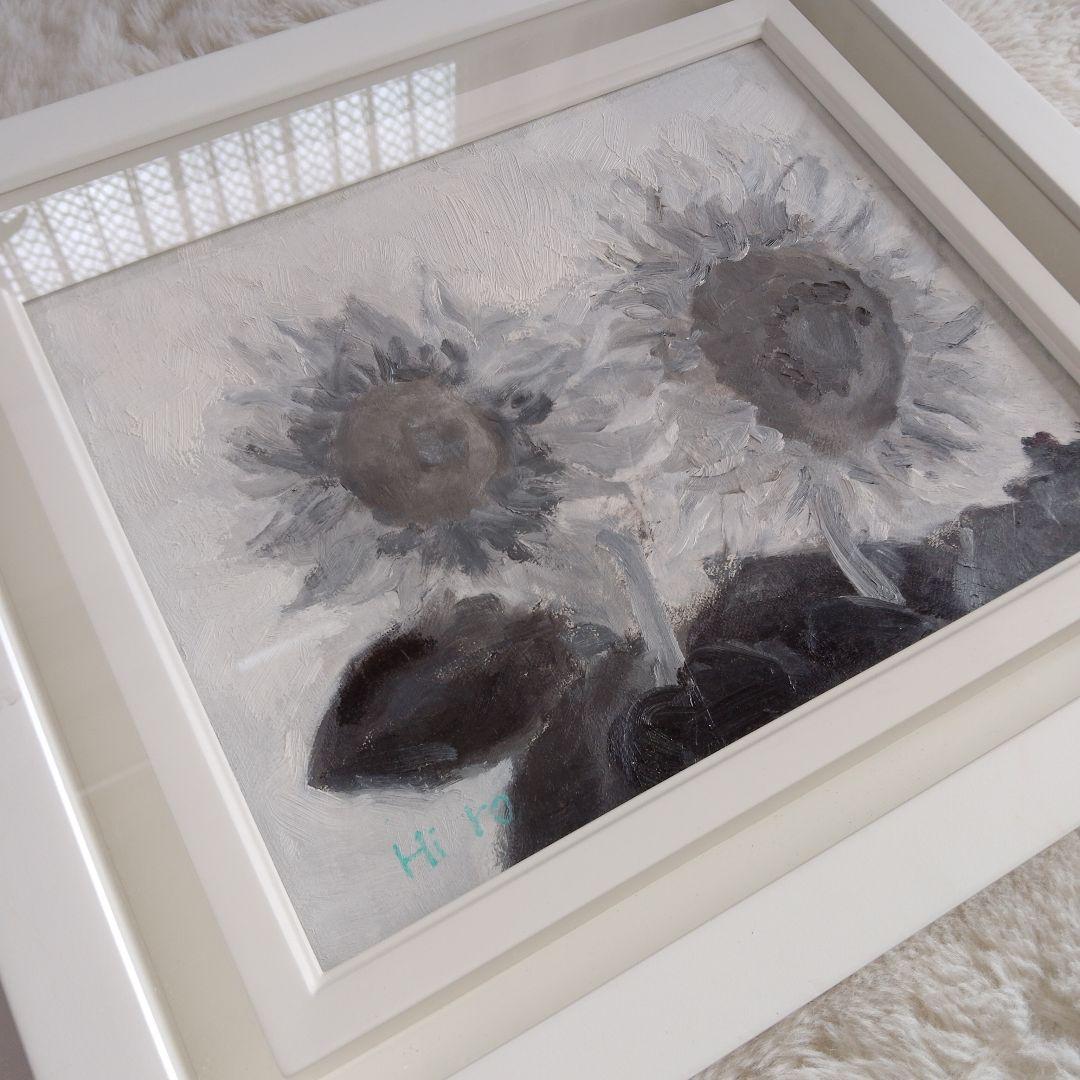【美品】モノクロアート　タペストリー　セット　ひまわり　花　石膏像　額装