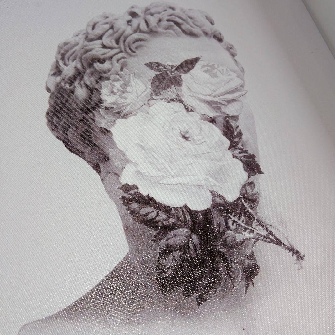 【美品】モノクロアート　タペストリー　セット　ひまわり　花　石膏像　額装