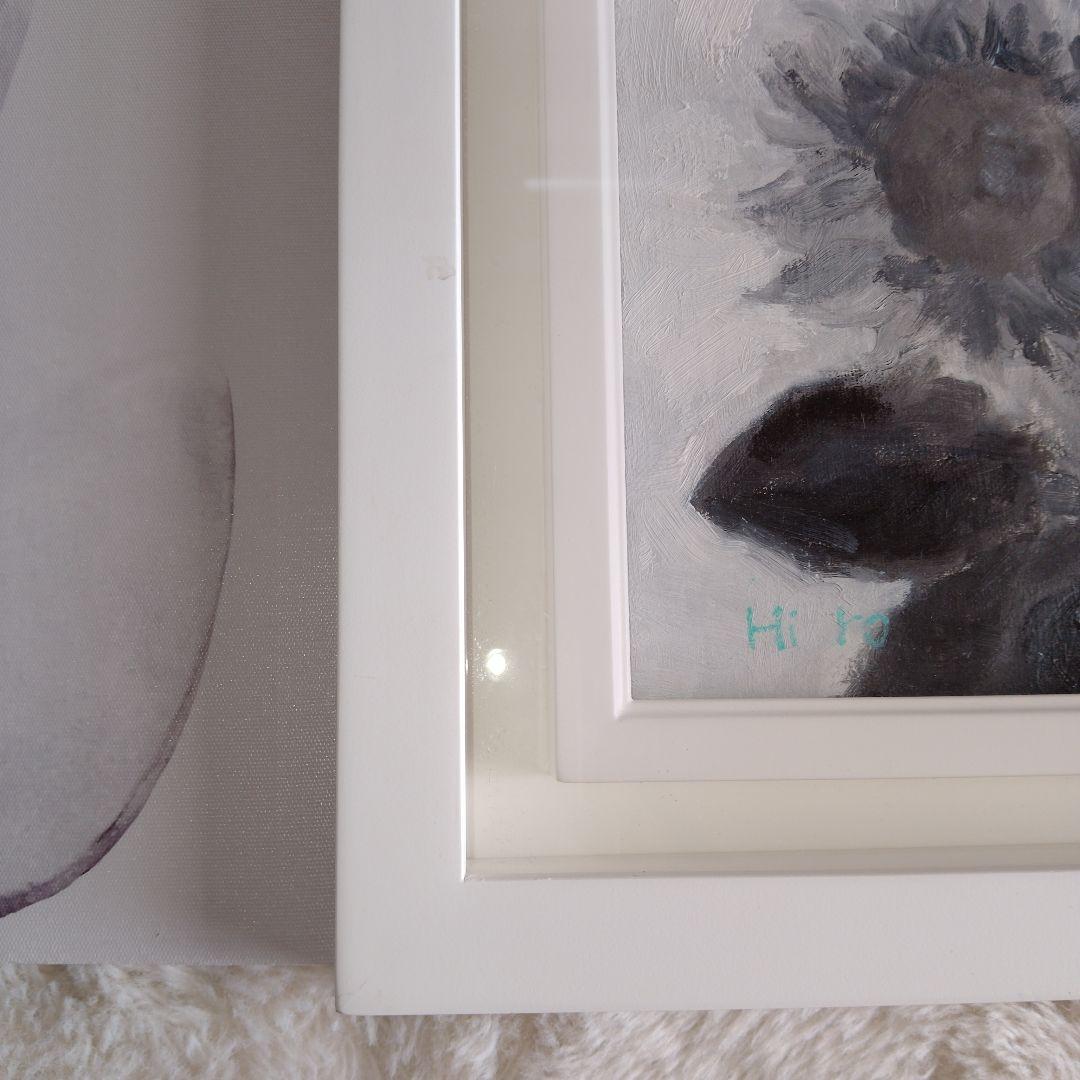 【美品】モノクロアート　タペストリー　セット　ひまわり　花　石膏像　額装