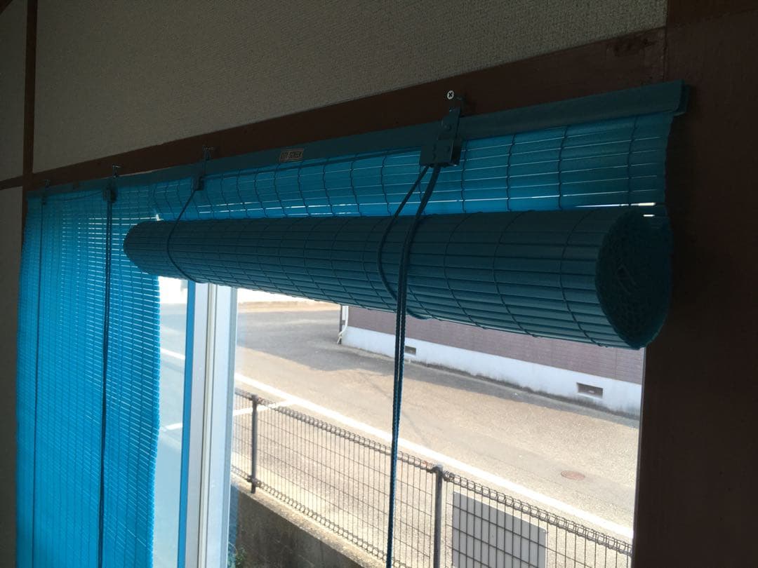 昭和レトロ　シティースクリーン　2本 ファンシー　ブラインド　カーテン　ブルー