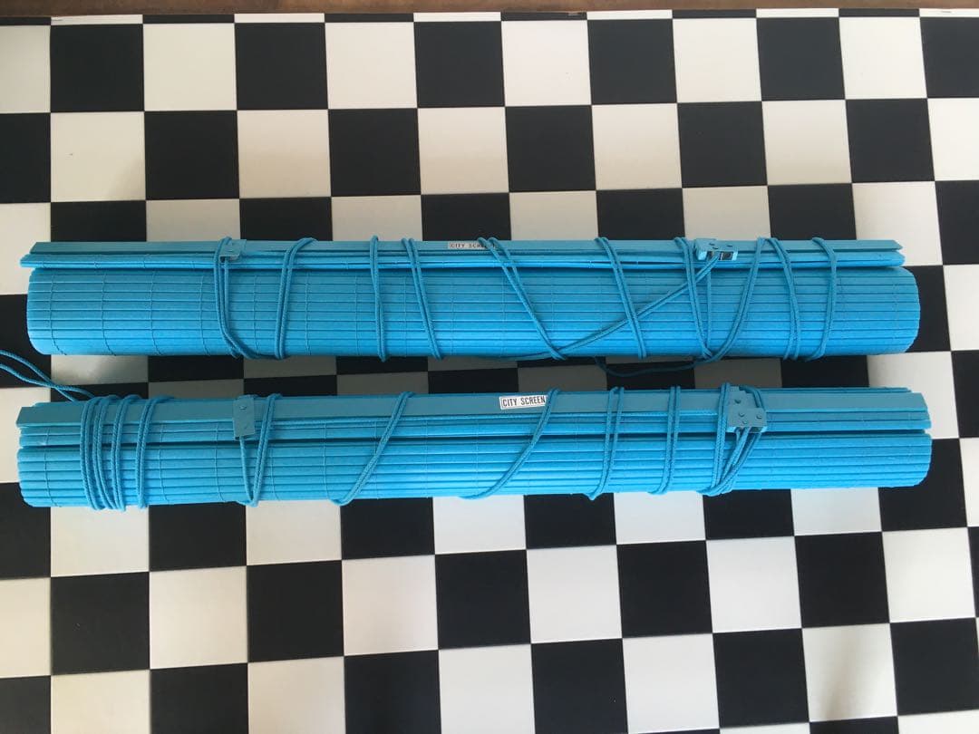 昭和レトロ　シティースクリーン　2本 ファンシー　ブラインド　カーテン　ブルー