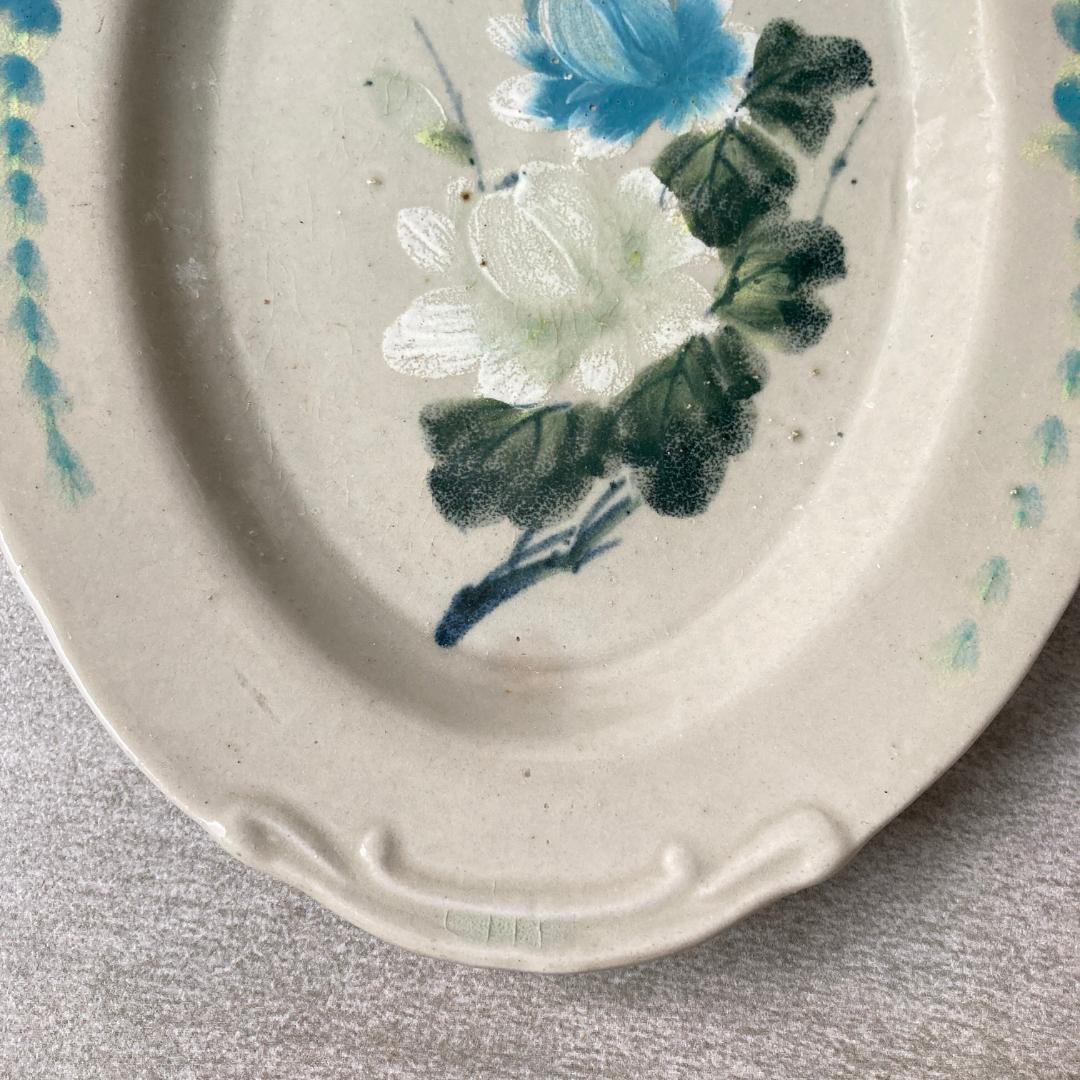 【5316】 オーバル　ソンベ焼き　ヴィンテージソンべ 　装飾皿　アンティーク