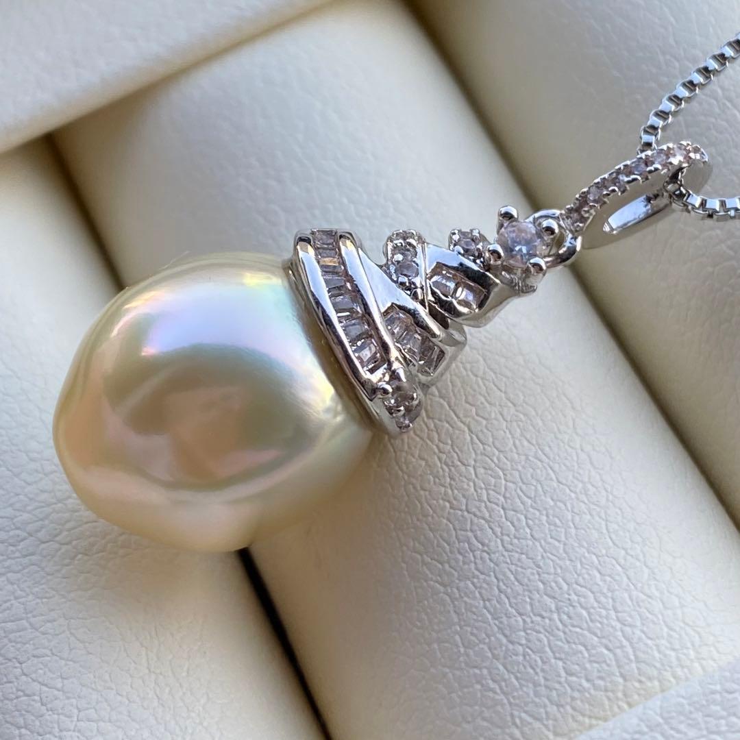 本真珠南洋白蝶真珠ネックレストップ15*12.2mmシャンパンゴールドPT575