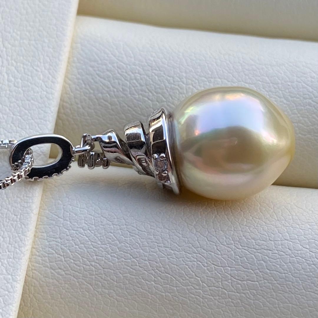 本真珠南洋白蝶真珠ネックレストップ15*12.2mmシャンパンゴールドPT575