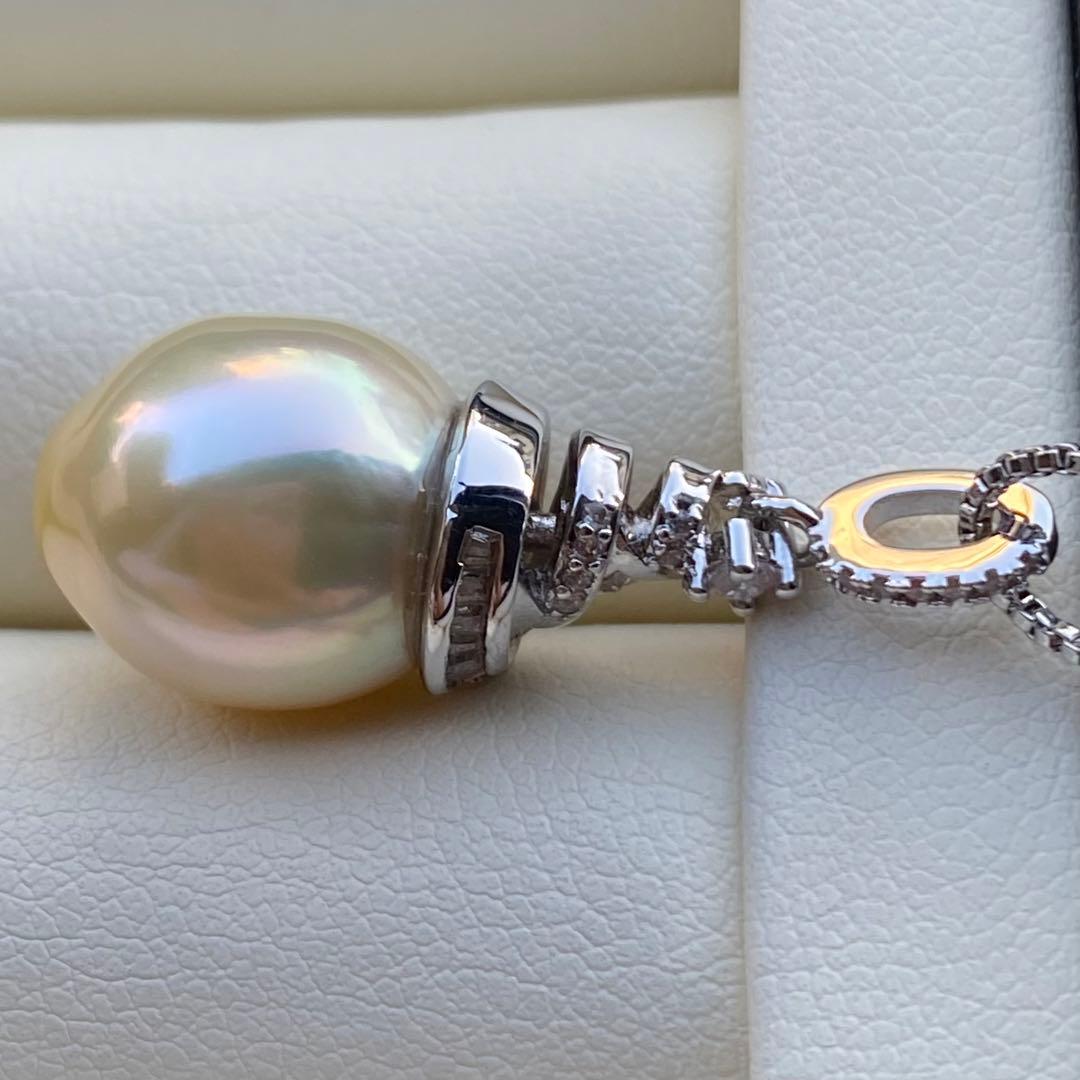 本真珠南洋白蝶真珠ネックレストップ15*12.2mmシャンパンゴールドPT575