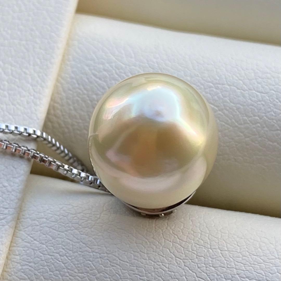 本真珠南洋白蝶真珠ネックレストップ15*12.2mmシャンパンゴールドPT575