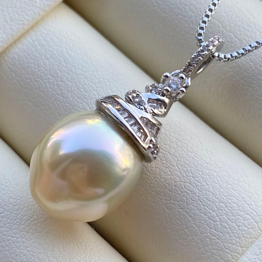 本真珠南洋白蝶真珠ネックレストップ15*12.2mmシャンパンゴールドPT575