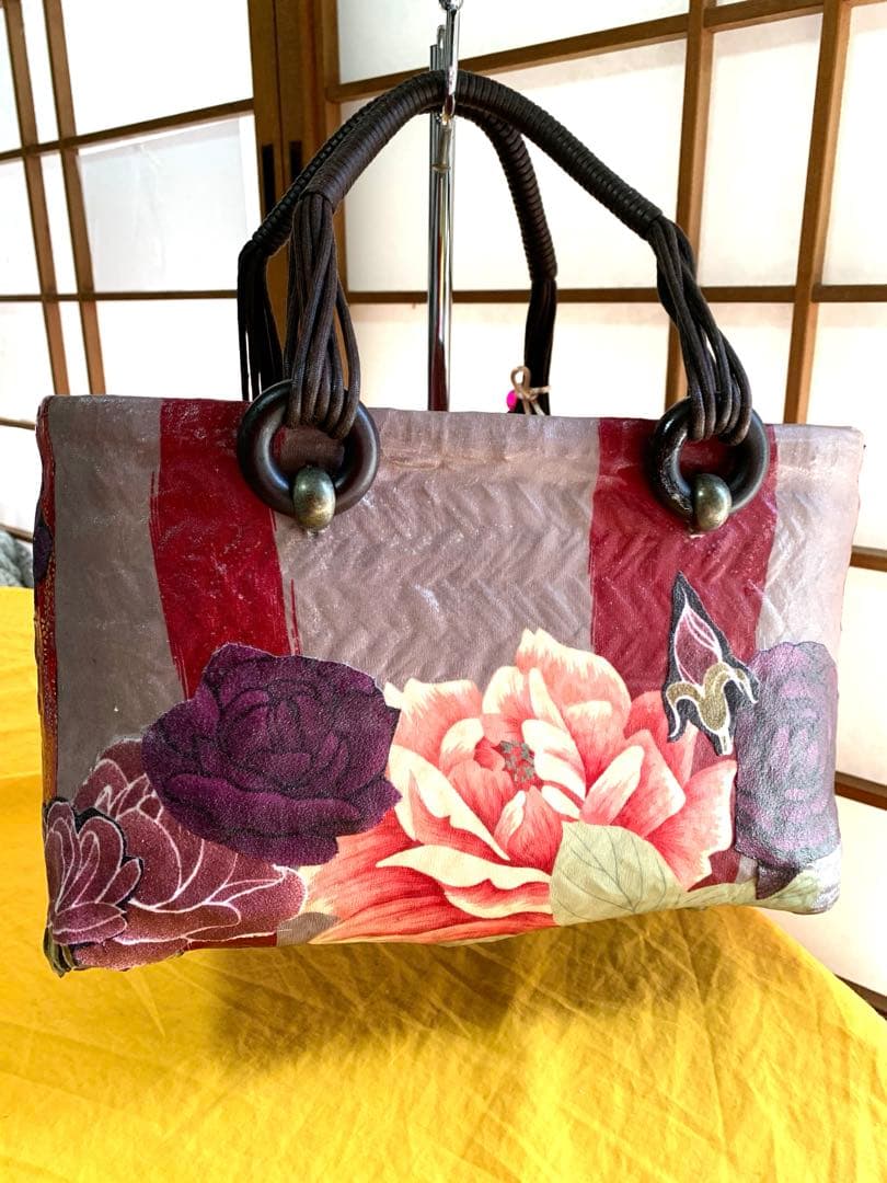 一閑張りかごバッグ　薔薇