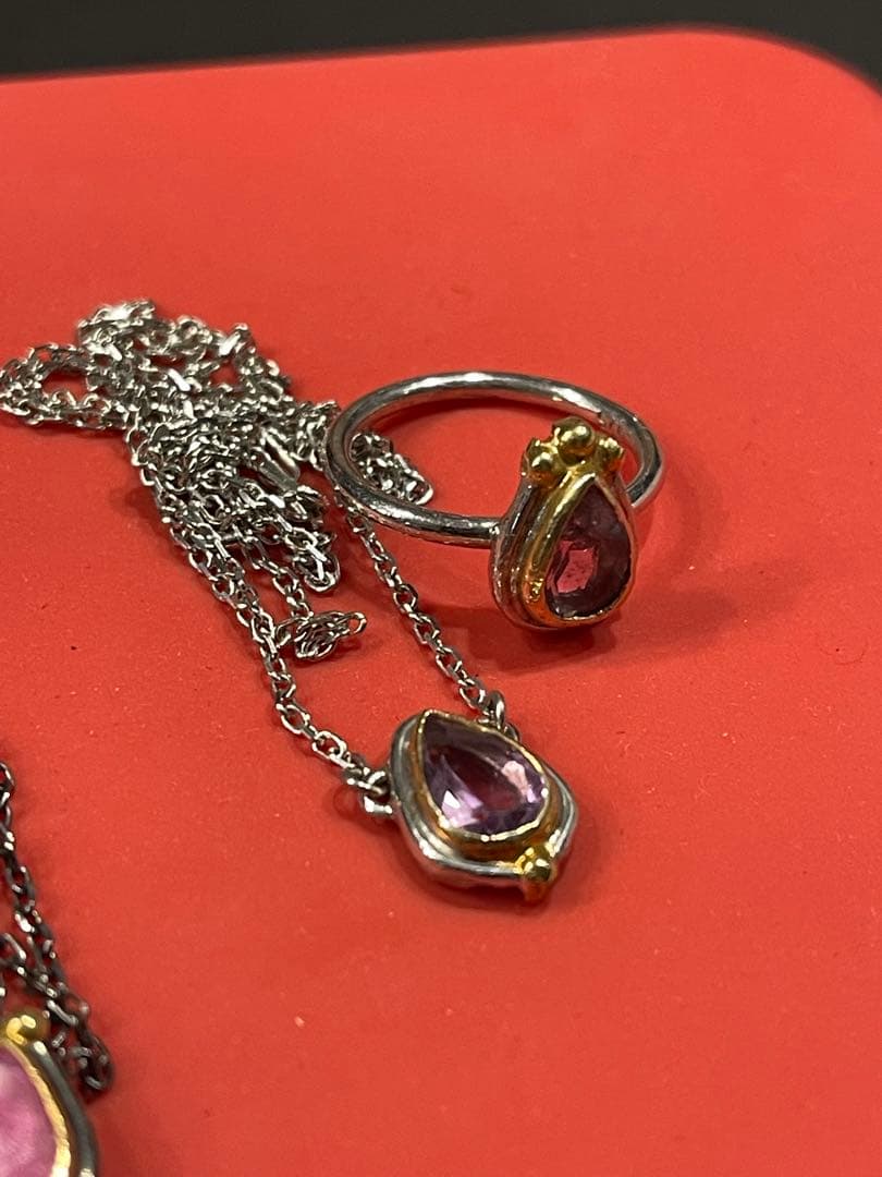 ハンドメイド　天然石　& シルバー　ネックレスと指輪の　セット SV925