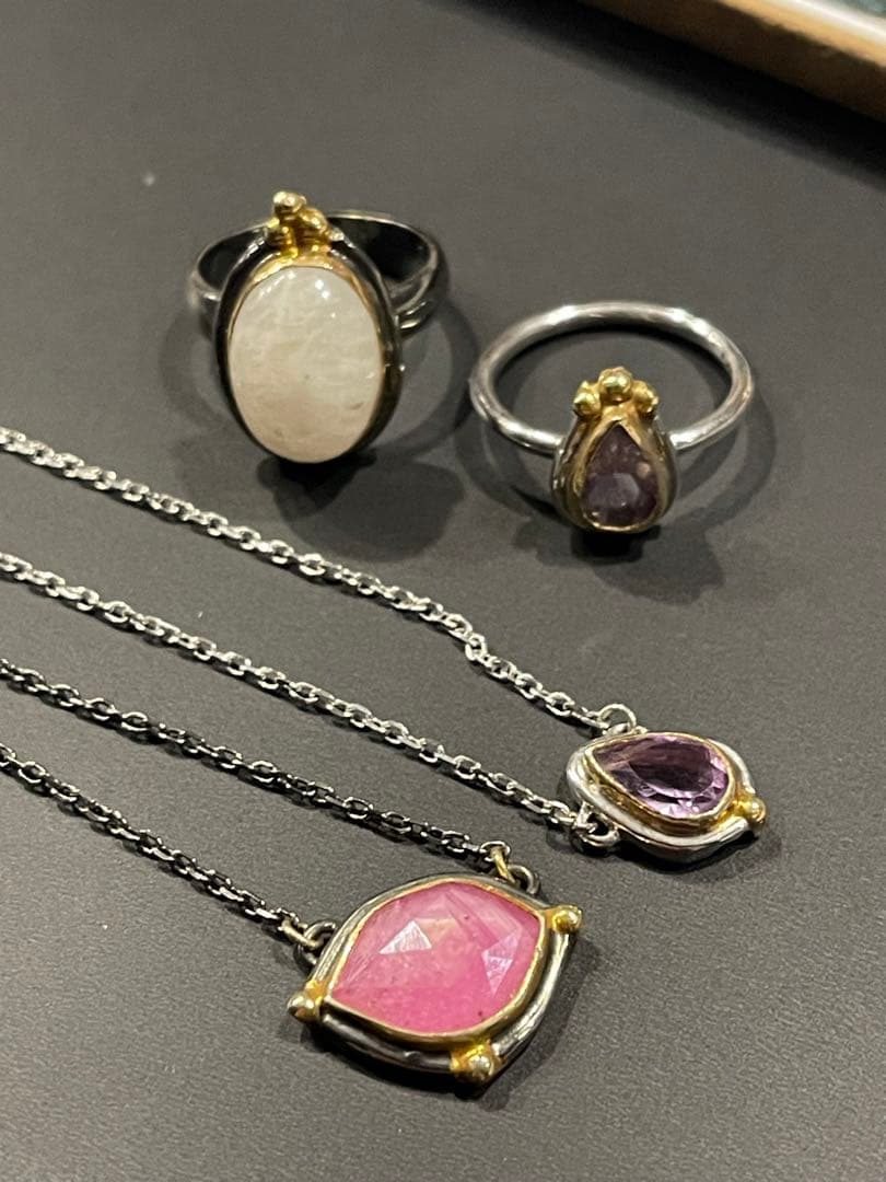 ハンドメイド　天然石　& シルバー　ネックレスと指輪の　セット SV925
