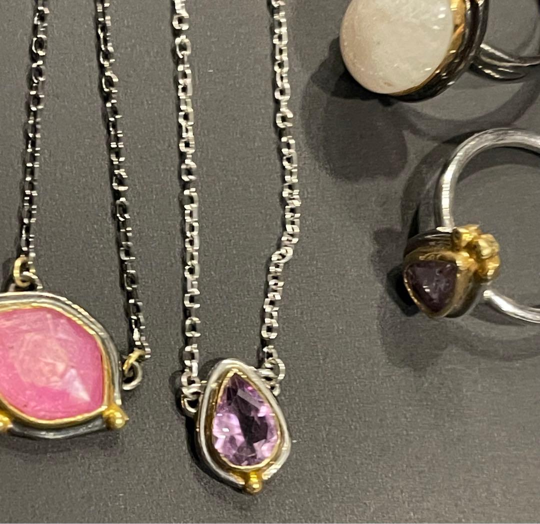 ハンドメイド　天然石　& シルバー　ネックレスと指輪の　セット SV925