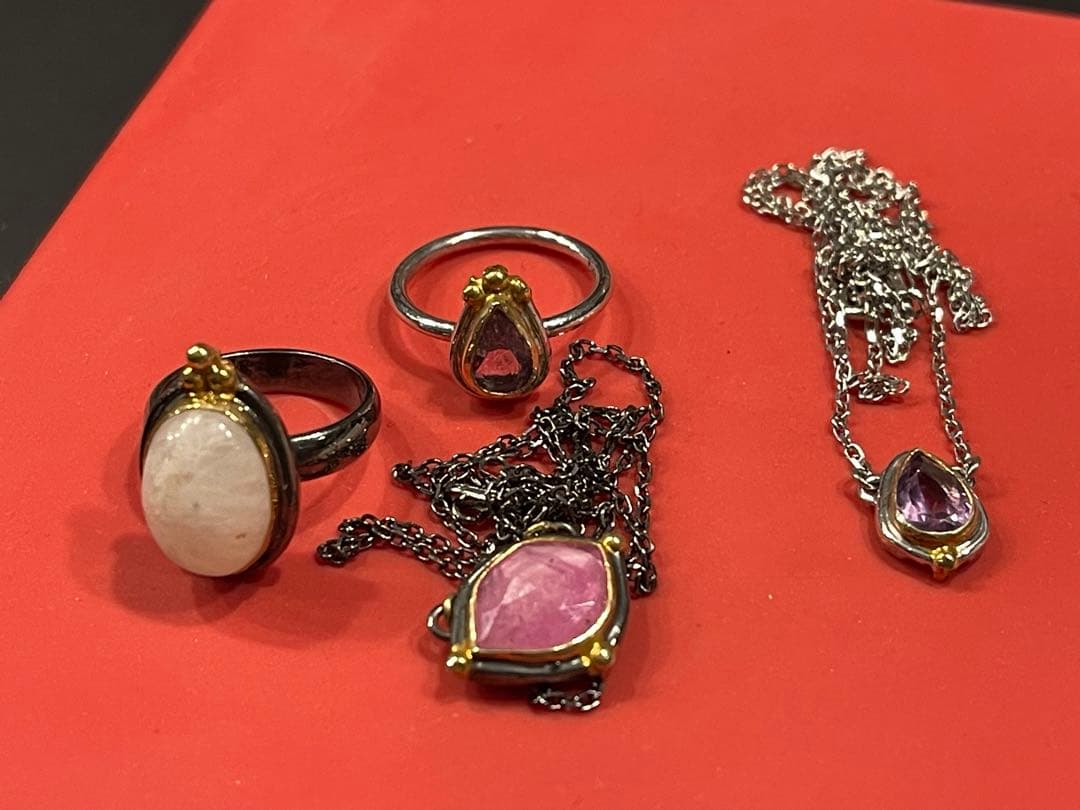 ハンドメイド　天然石　& シルバー　ネックレスと指輪の　セット SV925