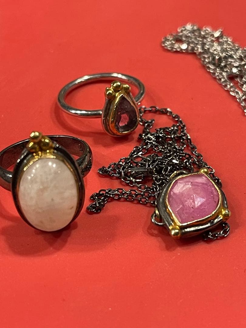 ハンドメイド　天然石　& シルバー　ネックレスと指輪の　セット SV925