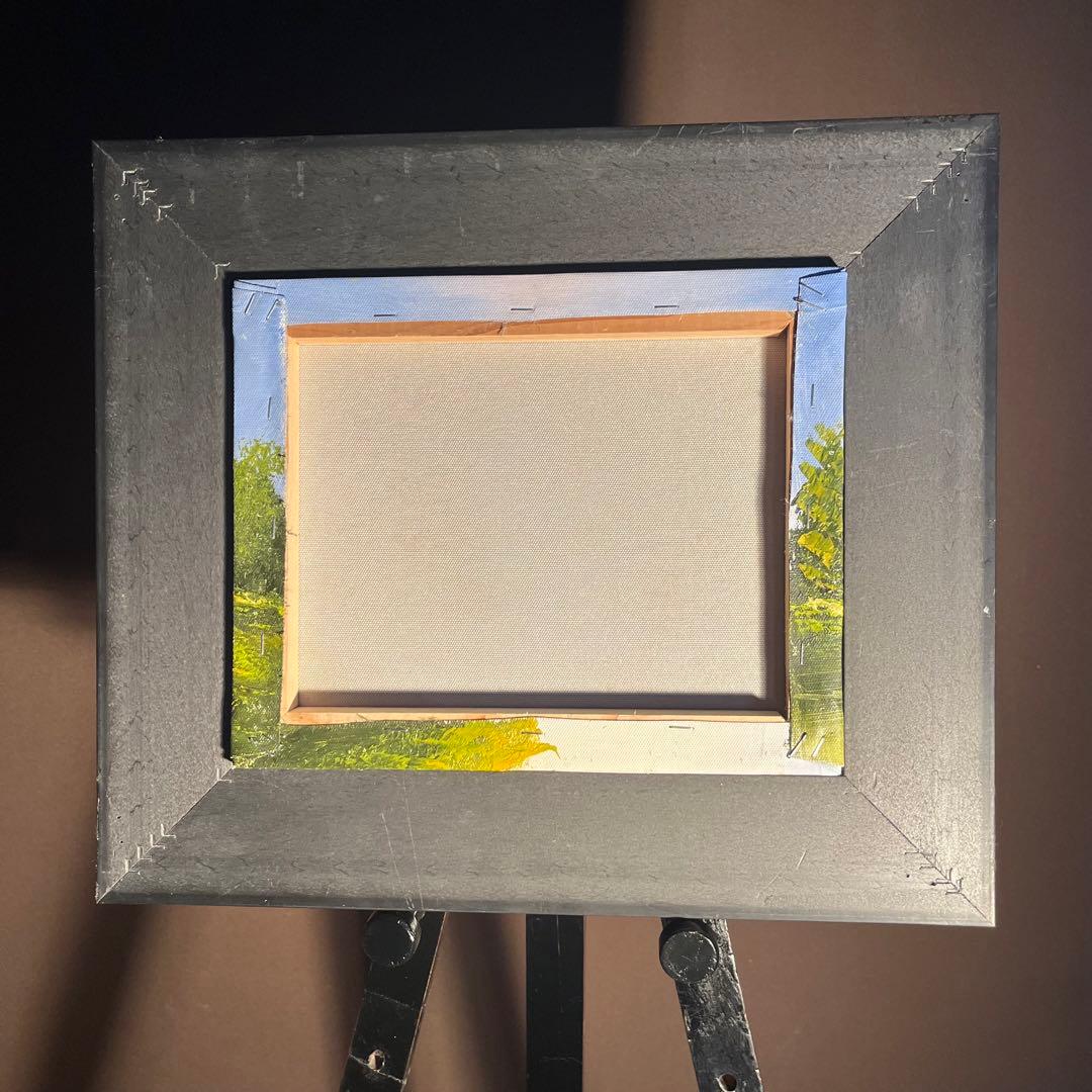 手書き油絵 色づく山河 額付 絵画 インテリア 油彩画