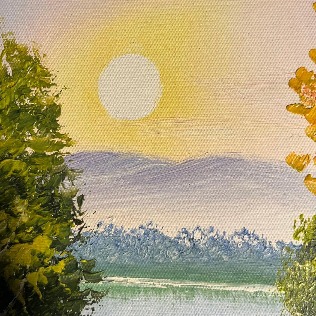 手書き油絵 色づく山河 額付 絵画 インテリア 油彩画