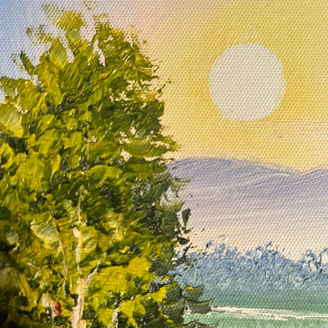 手書き油絵 色づく山河 額付 絵画 インテリア 油彩画