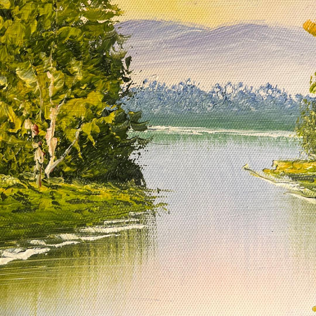 手書き油絵 色づく山河 額付 絵画 インテリア 油彩画