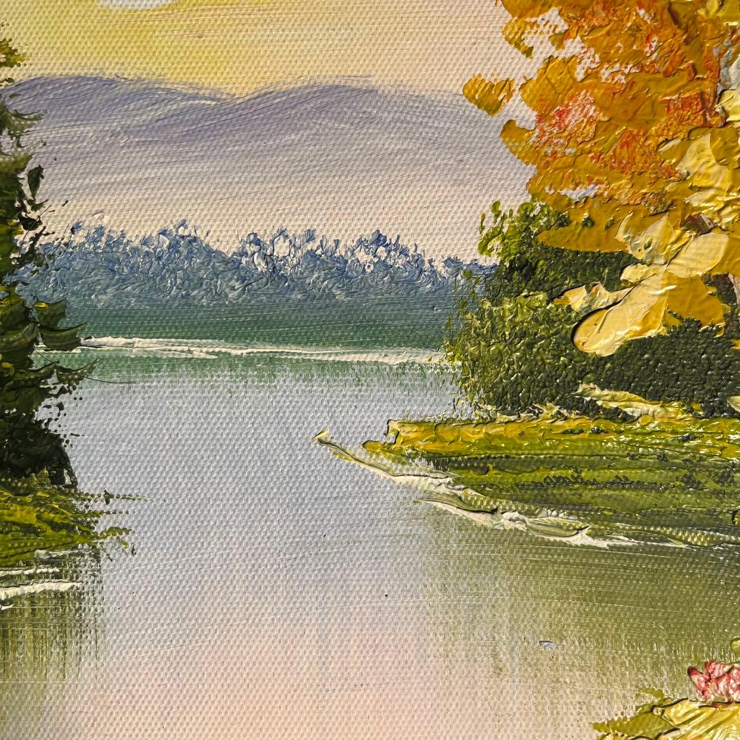 手書き油絵 色づく山河 額付 絵画 インテリア 油彩画