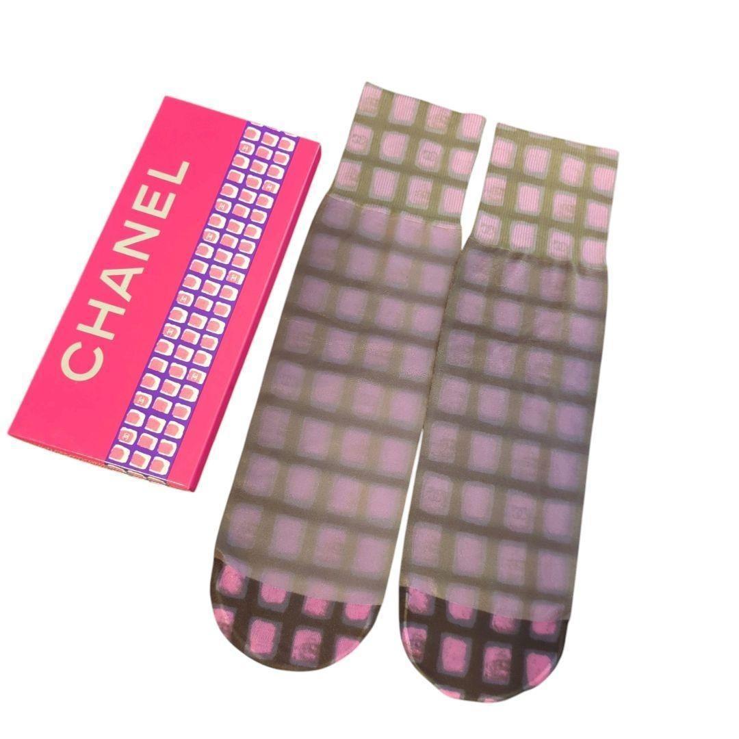 【未使用品】CHANEL シャネル チェック柄 ソックス パープル系