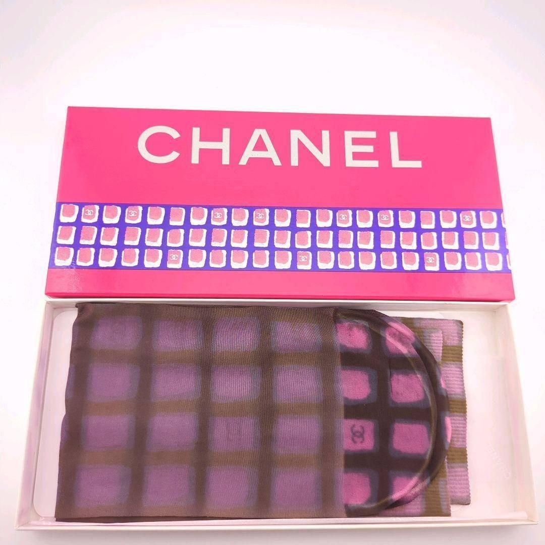 【未使用品】CHANEL シャネル チェック柄 ソックス パープル系