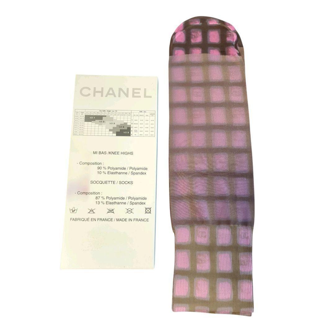 【未使用品】CHANEL シャネル チェック柄 ソックス パープル系