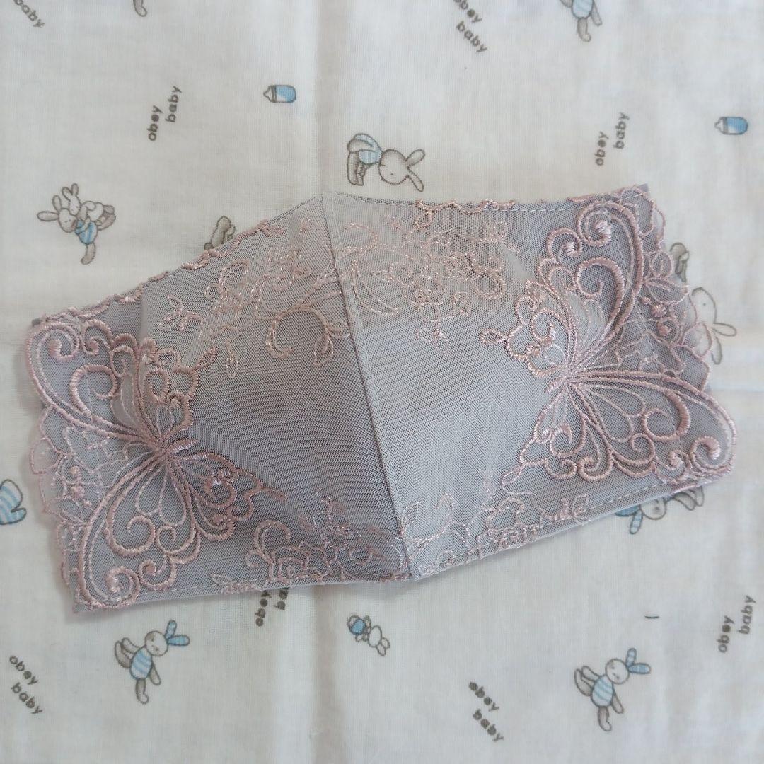 あゆちゃん★チュール★お花＆ちょうちょ刺繍レース★ハンドメイドマスク