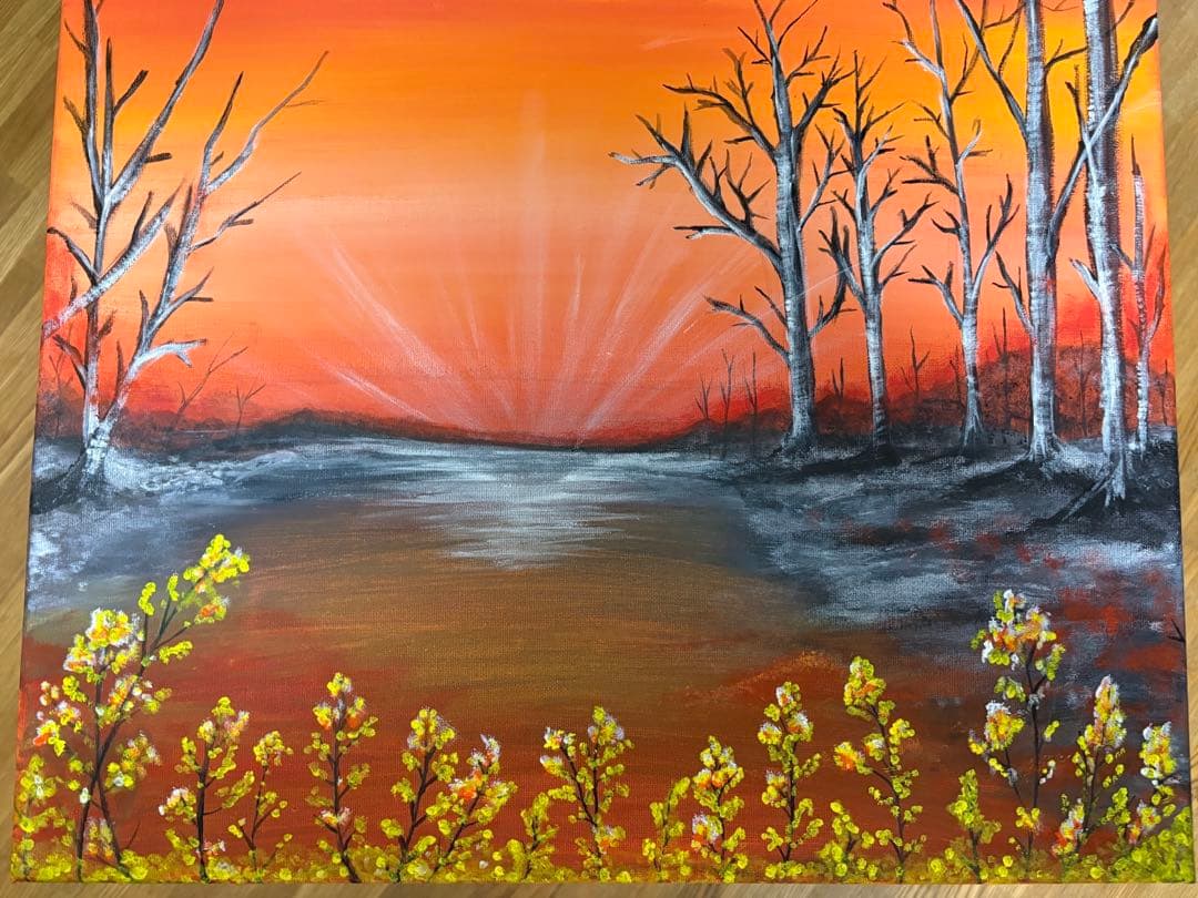 ［ヒカリ］春の夕焼け　アクリル画