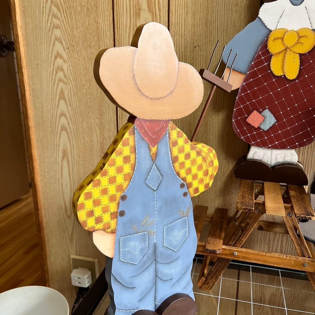 カントリー風 木製農夫と農婦の飾り