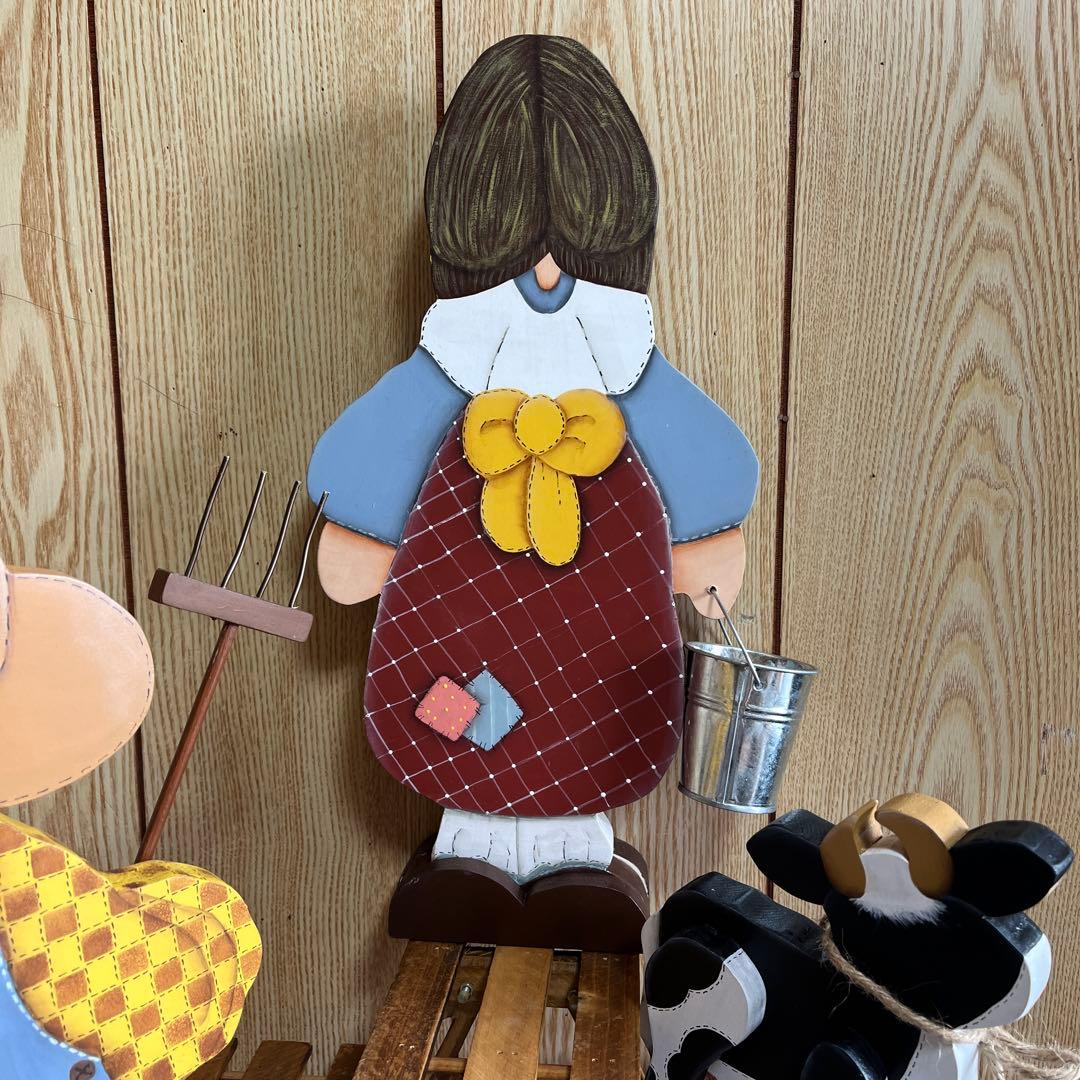 カントリー風 木製農夫と農婦の飾り