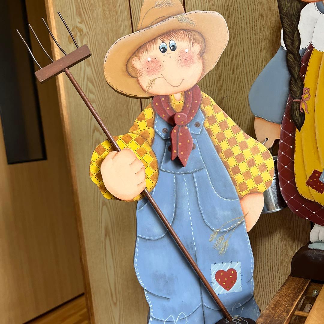 カントリー風 木製農夫と農婦の飾り