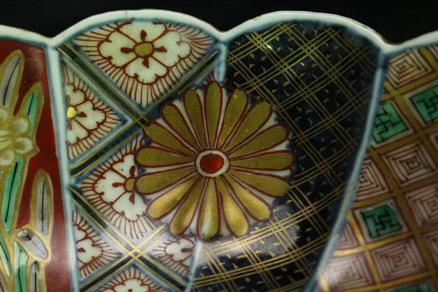 大聖寺 伊万里 菊碗 時代物(K-A867)