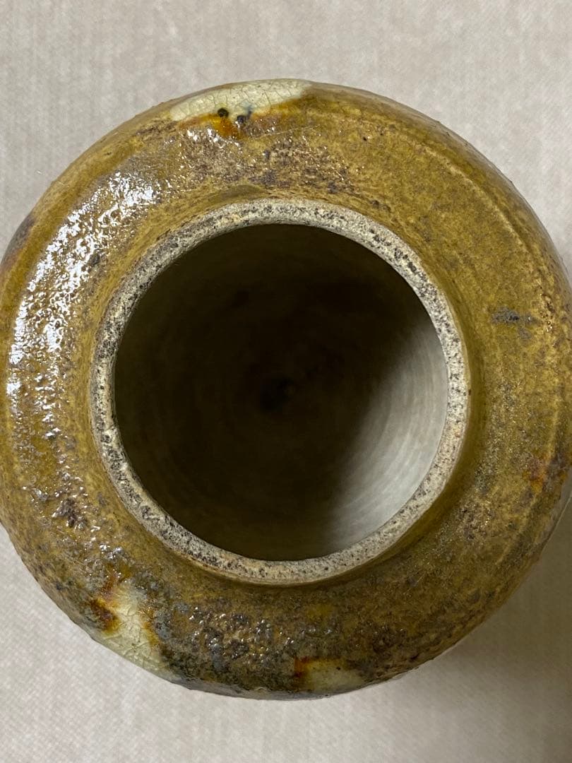 黄濑户茶入茶道具　肩衝茶入　仕覆付き　箱付 濃茶用　小壺　アンティーク　お濃茶器