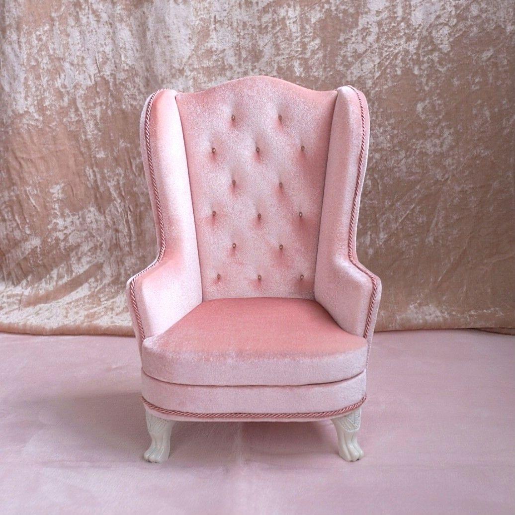 ドール用1/4サイズ ウィングチェア1人用 ピンク ソファ 椅子