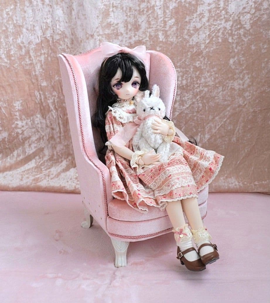 ドール用1/4サイズ ウィングチェア1人用 ピンク ソファ 椅子