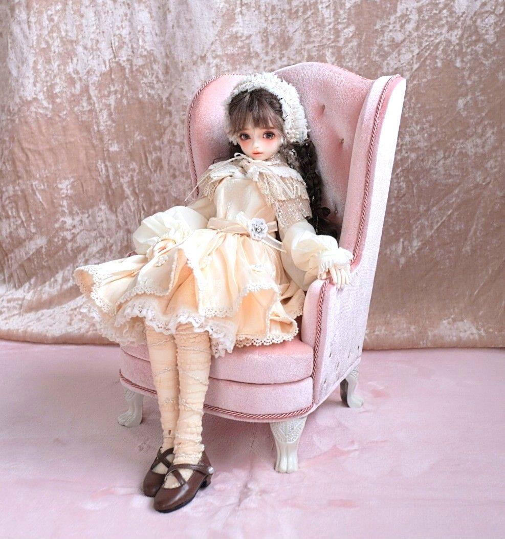 ドール用1/4サイズ ウィングチェア1人用 ピンク ソファ 椅子