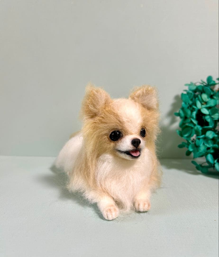 羊毛フェルト　伏せをするチワワ