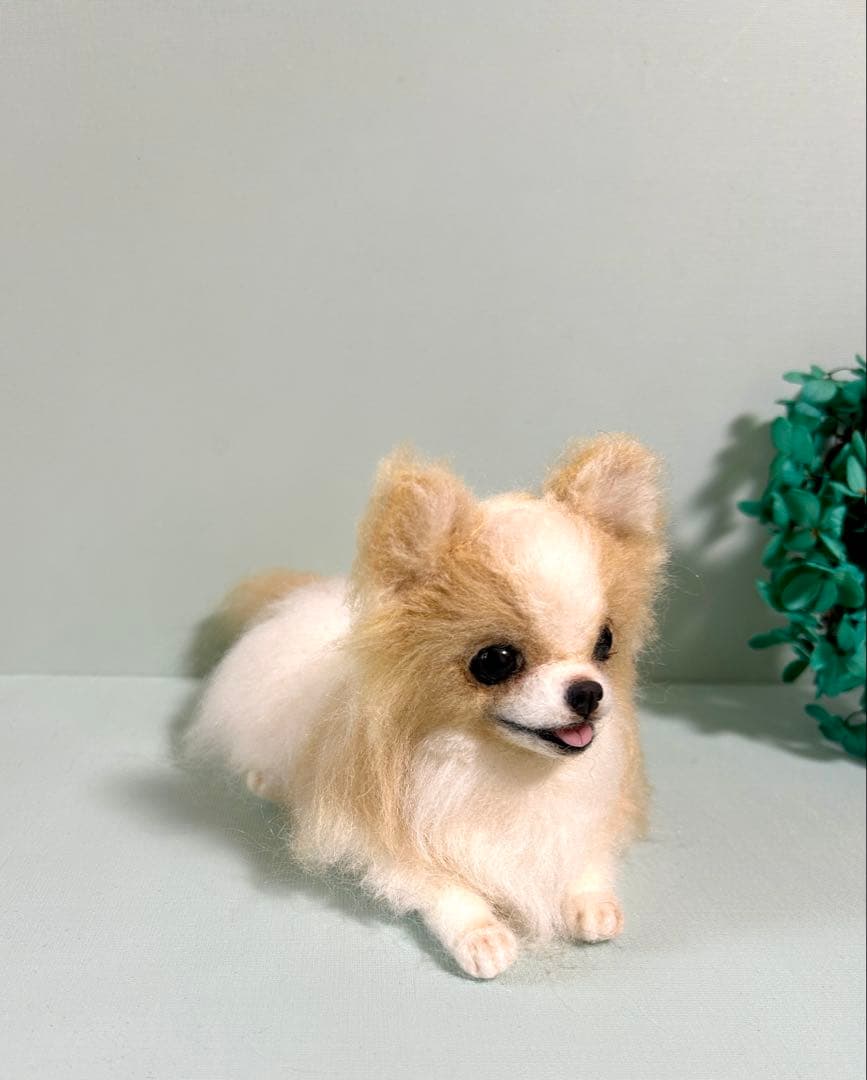 羊毛フェルト　伏せをするチワワ