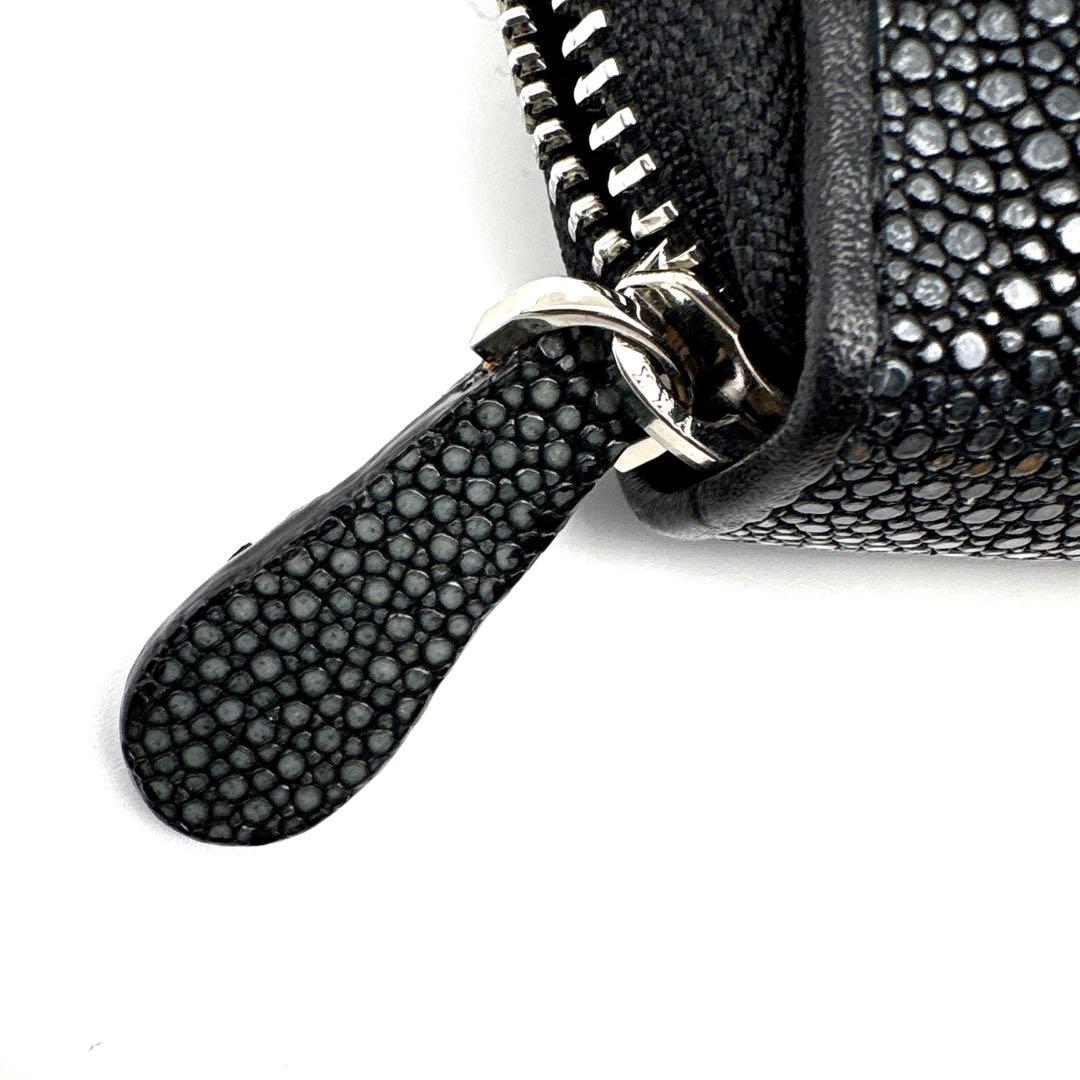 【新品】スティングレイ エイ革 ラウンドジップ長財布 ブラック①【海の宝石】