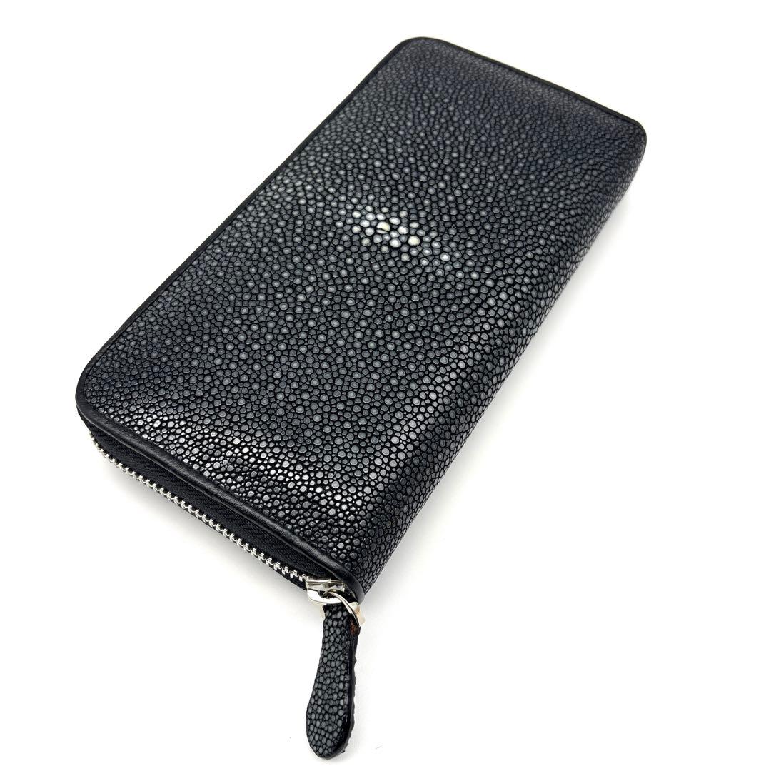 【新品】スティングレイ エイ革 ラウンドジップ長財布 ブラック①【海の宝石】