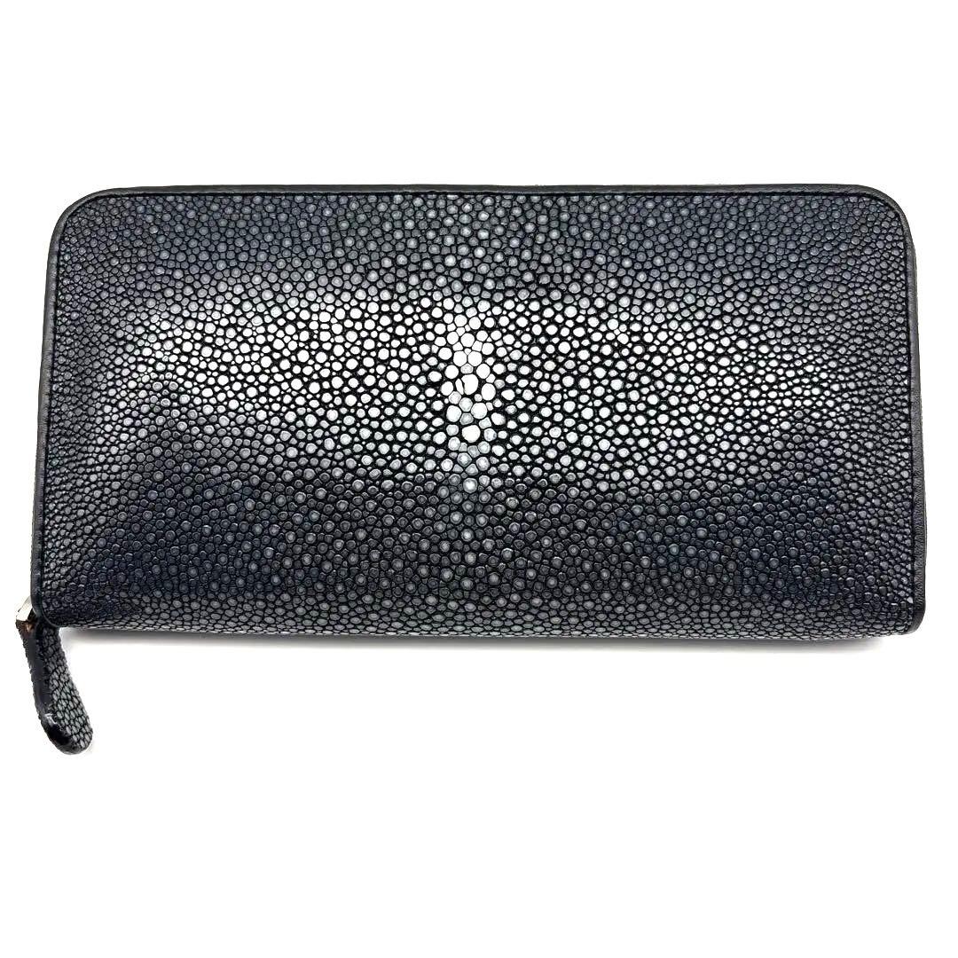 【新品】スティングレイ エイ革 ラウンドジップ長財布 ブラック①【海の宝石】