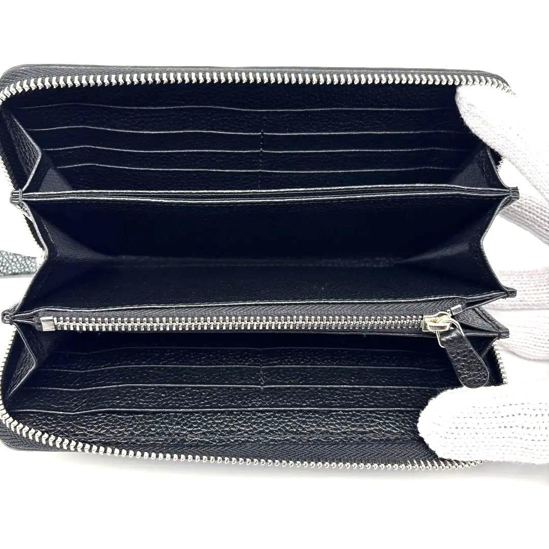 【新品】スティングレイ エイ革 ラウンドジップ長財布 ブラック①【海の宝石】