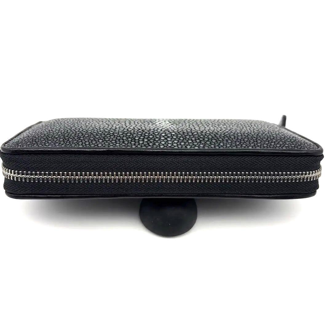 【新品】スティングレイ エイ革 ラウンドジップ長財布 ブラック①【海の宝石】