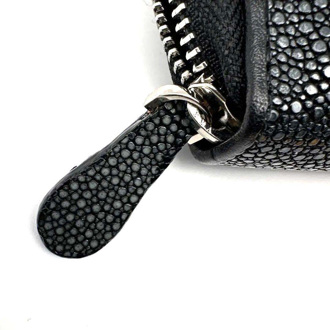 【新品】スティングレイ エイ革 ラウンドジップ長財布 ブラック①【海の宝石】