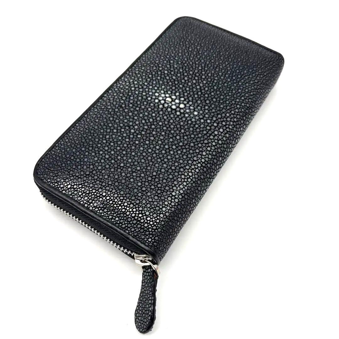 【新品】スティングレイ エイ革 ラウンドジップ長財布 ブラック①【海の宝石】