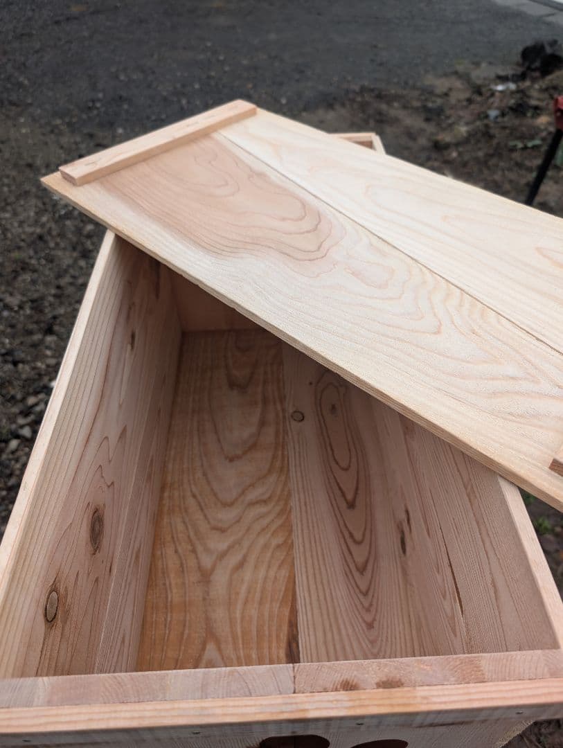 犬のイラスト付き木製収納ボックス　りんご箱　蓋付き　杉材　即納